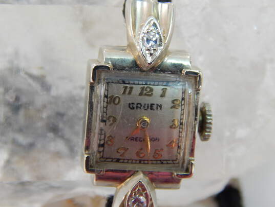 Ladies Vintage Gruen 14K White Gold 0.08 CTTTW Diamond Case 17 Jewels Wrist Watch 11.4g image number 6