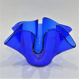 Vintage Cobalt Blue Crystal Swung Glass Bowl Italy