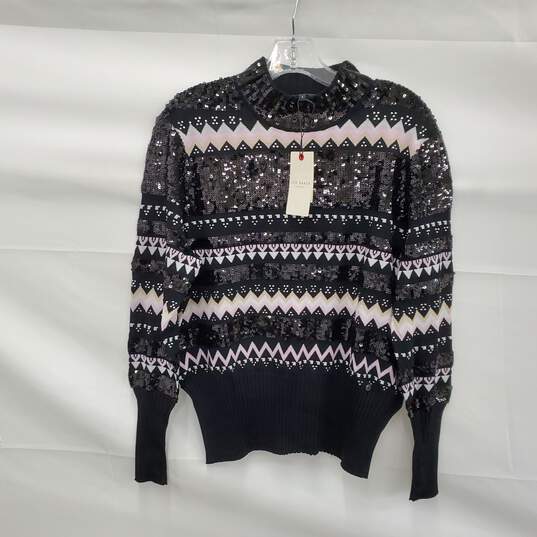 NWT Ted Baker Sparkle Limara Sequin Fairisle Women's Sweater Sz 5 image number 1