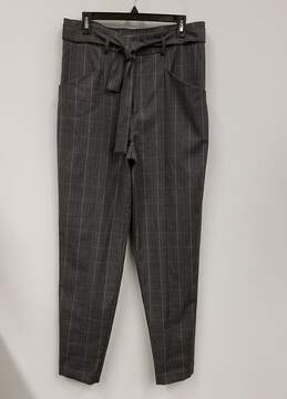 NWT Womens Gray Plaid Wool Flat Front High Rise Belted Dress Pants Size 34