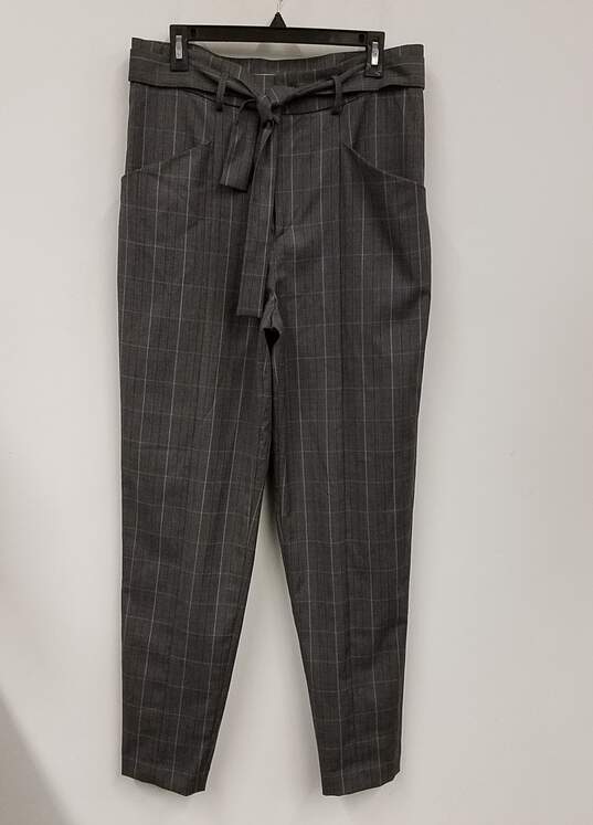 NWT Womens Gray Plaid Wool Flat Front High Rise Belted Dress Pants Size 34 image number 1