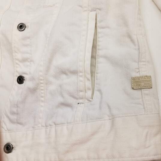 Mens Ivory Pockets Long Sleeve Collared Denim Trucker Jacket Size Medium image number 5