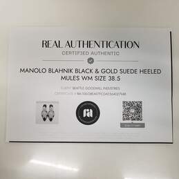 Manolo Blahnik Black & Gold Suede Heeled Mules Women's Size 8 alternative image