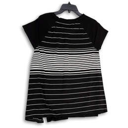 Womens Black Striped Short Sleeve Side Slit Pullover Blouse Top Size XL