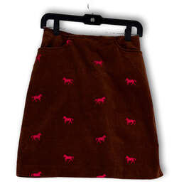 Womens Brown Flat Front Pockets Side Slit Back Zip Short A-Line Skirt Sz 2
