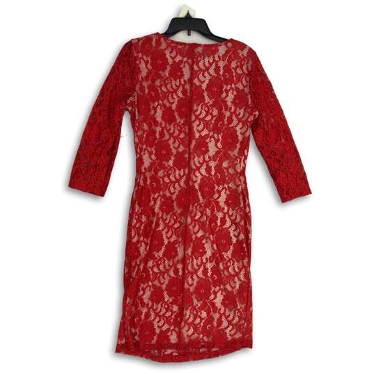 Kasper Womens Red Lace Round Neck Long Sleeve Knee Length Sheath Dress Size M image number 2