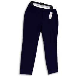 NWT Womens Blue Flat Front Stretch Pockets Straight Leg Chino Pants Size 14