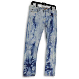 Womens Blue White Tie-Dye Light Wash Pockets Skinny Leg Jeans Sized 28