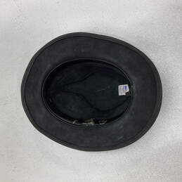 Womens Black Round Brim Leather Belted Fedora Hat Size M