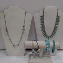 Bundle of Assorted Blue Gemstones & Gold Tone Fashion Costume Jewelry