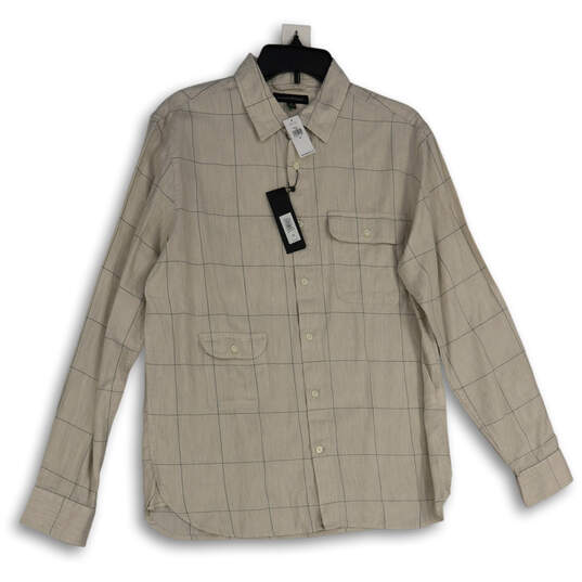 NWT Womens Tan Check Spread Collar Long Sleeve Button-Up Shirt Size M image number 1