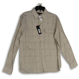 NWT Womens Tan Check Spread Collar Long Sleeve Button-Up Shirt Size M