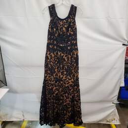 Tadashi Shoji Petite WM's Black & Beige Lace Embroidered Sheath Maxi Dress Size 10 P alternative image