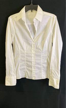 Hugo Boss Womens White Collared Long Sleeve Stretch Zipper Blouse Top Size 10
