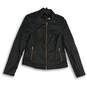 APT.9 Womens Black Leather Full Zip Long Sleeve Pockets Biker Jacket Size Small image number 1