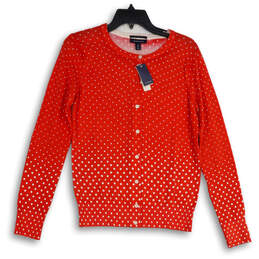 Womens Red Knitted Polka Dot Long Sleeve Button Front Cardigan Sweater Sz XS 2-4
