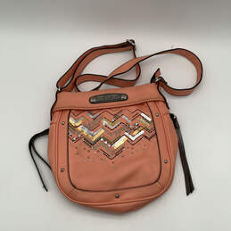Womens Orange Leather Inner Pockets Adjustable Strap Zip Crossbody Bag
