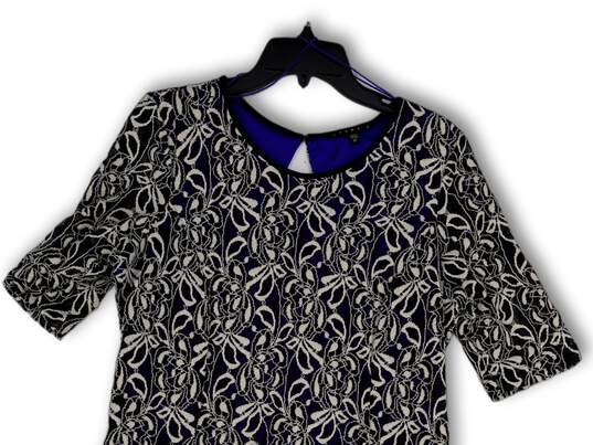 Womens Blue Floral Embroidered Short Sleeve Back Keyhole A-Line Dress Sz 18 image number 3