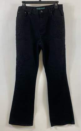 Ralph Lauren Womens Black Pockets Dark Wash High Rise Denim Bootcut Jeans Size 8