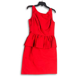 Womens Red Back Zip Pleated Round Neck Sleeveless Mini Dress Size 10 alternative image