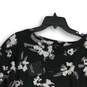 NWT Womens Black White Floral Long Sleeve Crew Neck Pullover Blouse Top Sz M image number 3