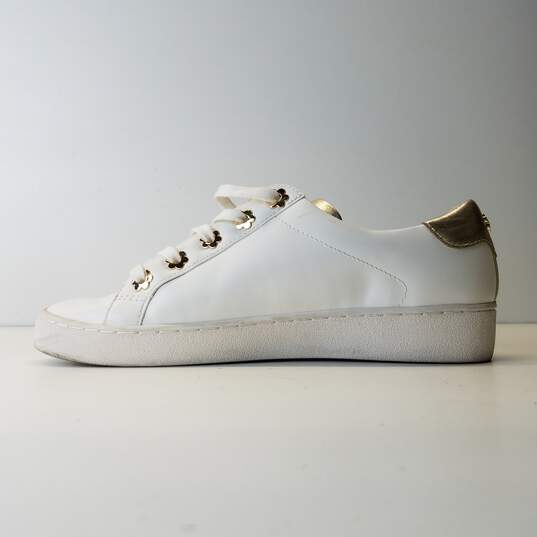 Michael Kors Irving Optic White Gold Leather Lace Up Sneakers Shoes Women's Size 6 M image number 2