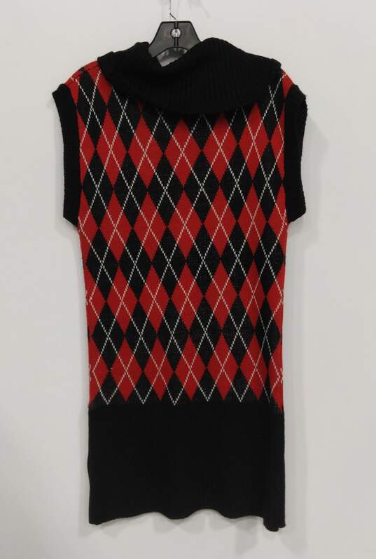 Women's Red Black Argyle Turtle Neck Knit Dress Size L image number 1