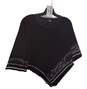 Womens Black White Fringe 3/4 Sleeve Round Neck Poncho Sweater Size Medium image number 1