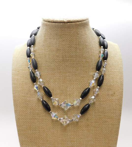 Vintage Icy Aurora Borealis & Black Beaded Multi Strand Necklace & Bracelet 63.5g image number 2