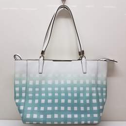 Coach Maddison East West Gingham Saffiano Leather Tote Blue/White 30118