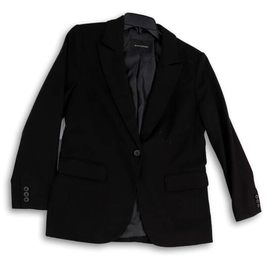 Womens Black Long Sleeve Pockets Notch Lapel One Button Blazer Size 8P image number 3