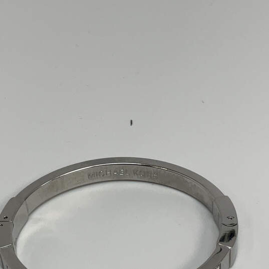 Designer Michael Kors Silver-Tone Rhinestone Hinged Bangle Bracelet image number 4
