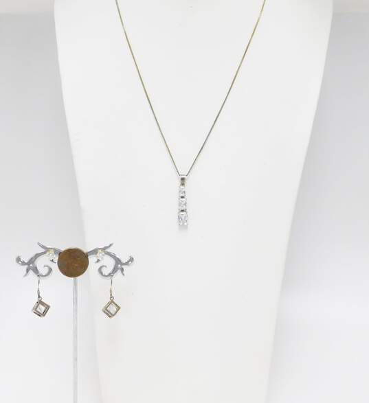 Contemporary 925 Vermeil Cubic Zirconia Moon & Star Sun & CZ Graduated Pendant Necklaces & Cube Drop & Post Earrings 16.1g image number 8