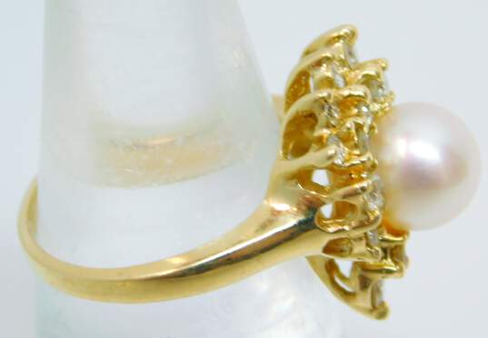 14KP Yellow Gold 0.80 CTTW Diamond & Cultured Pearl Cocktail Ring 5.6g image number 3