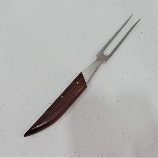 Vtg ROBESON Shur-Edge Frozen Heat Carving Knife Fork Set W/Wood Holder image number 6