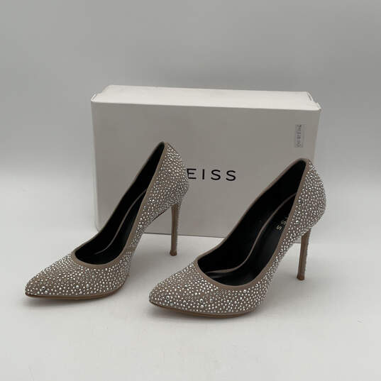 NIB Womens Silver Nude Crystal Pointed Toe Stiletto Pump Heels Size 37 image number 3