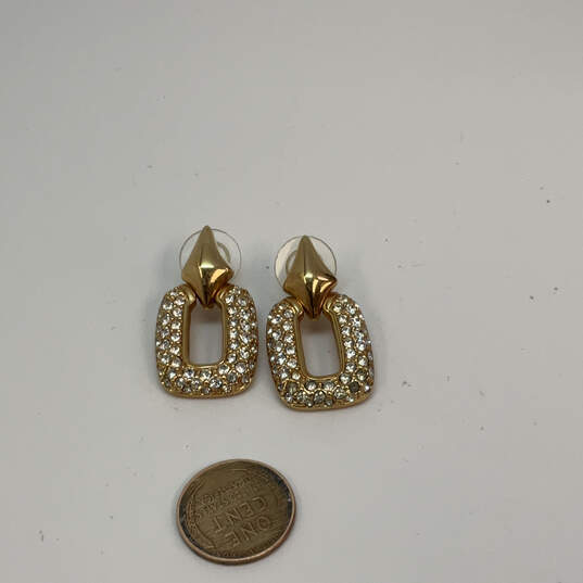 Designer Swarovski Gold-Tone Rhinestones Push Back Classic Drop Earrings image number 3