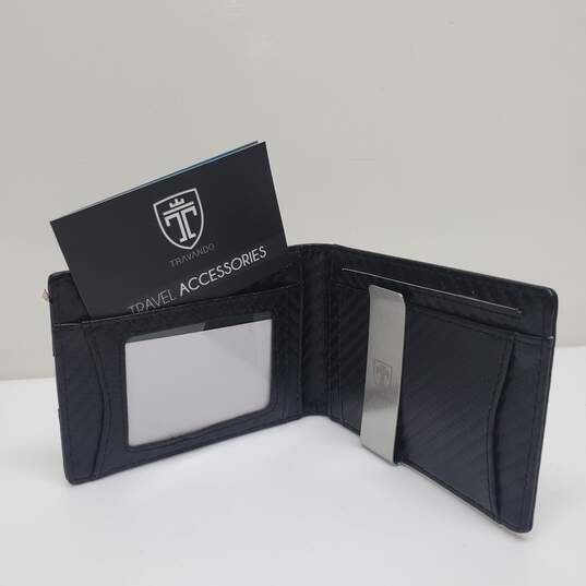 Travando Men's Black Embossed Leather Bifold Wallet W/Money Clip image number 1
