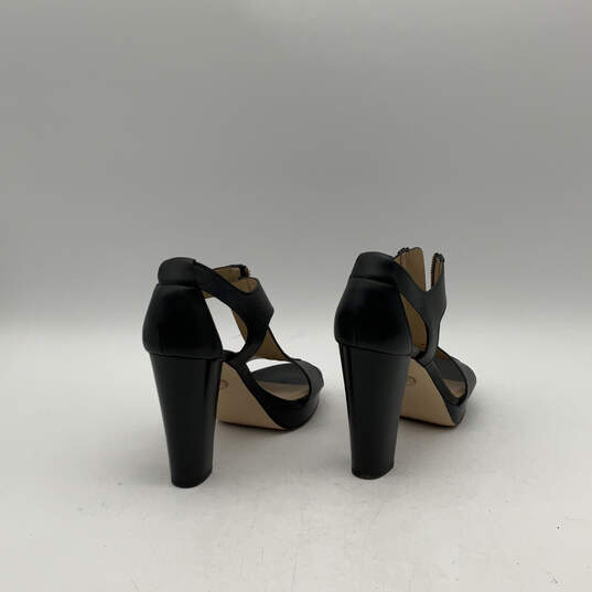 Womens Black Leather Open Toe Front Zip Block Platform Heels Size 7.5 image number 3