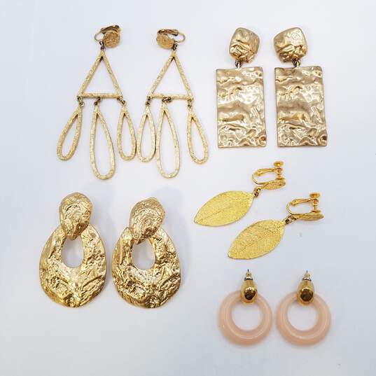 Unique Design Statement Gold Tone Fashion Clip and Pin Earrings Bundle image number 3