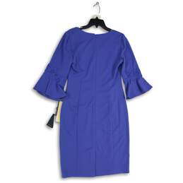 NWT Adrianna Papell Womens Blue V-Neck Bell Sleeve Back Zip Sheath Dress Size 10 alternative image