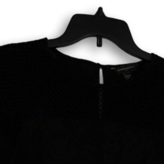 Womens Black Round Neck Short Sleeve Back Button Blouse Top Size XXSP image number 3