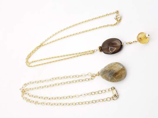 2x Yellow Gold Filled Necklaces w/ Agate, Quartz & Citrine 18in-18.25in Long RB007 image number 2