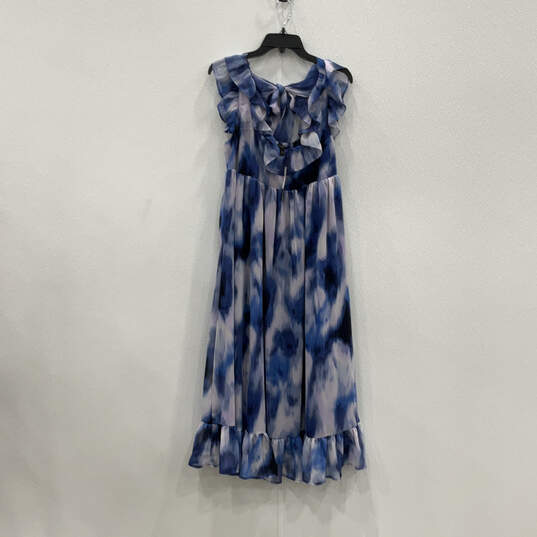 NWT Womens Blue Ruffled Tie Neck Pleated Pullover Maxi Dress Size Medium image number 1