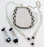 Vintage Clear & Black Icy Rhinestone Silver Tone Necklace Bracelets & Screw Back Earrings 68.6g image number 4