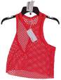 Womens Red Fishnet Sleeveless Round Neck Wide Strap Pullover Tank Top Size XS image number 1
