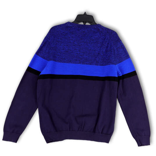 Mens Blue Black Knitted Crew Neck Long Sleeve Pullover Sweater Size XL image number 2