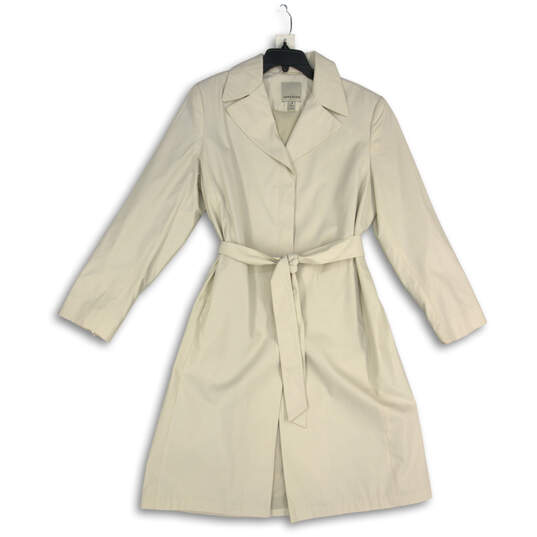 Womens Beige Notch Lapel Long Sleeve Tie Waist Trench Coat Size 12 image number 1