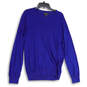 Womens Blue Knitted V-Neck Long Sleeve Pullover Sweater Size Large image number 1