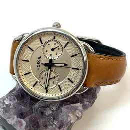 Designer Fossil Silver-Tone Round Dial Adjustable Strap Analog Wristwatch